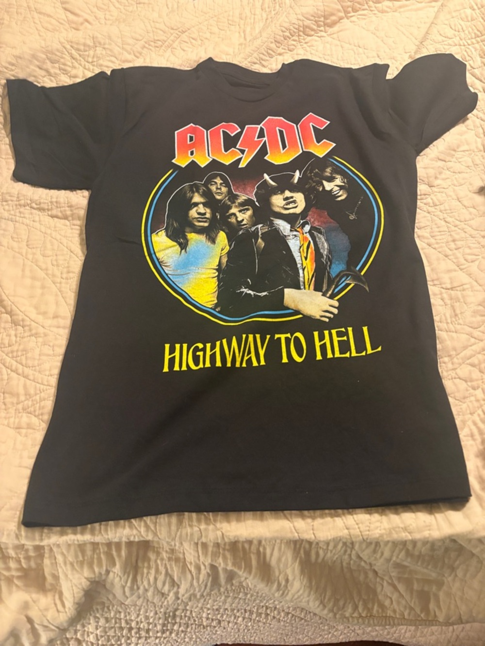 AC/DC Black Short Sleeve Tee with Yellow & Red Band Graphic